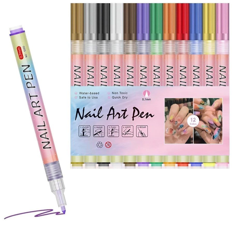 12-Colour Fine-Tip Nail Art Marker Set