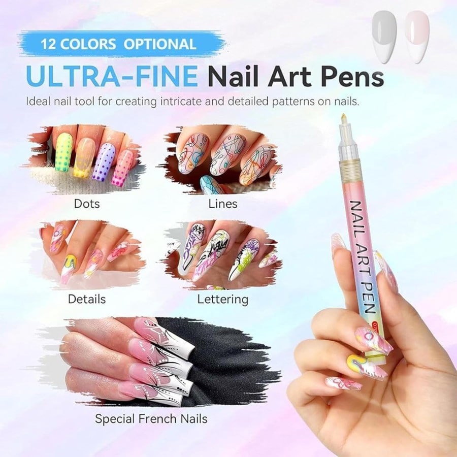 12-Colour Fine-Tip Nail Art Marker Set