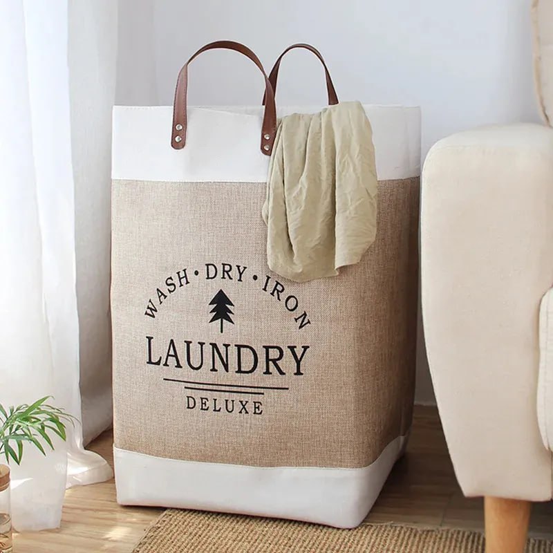 Large Cotton-Linen Storage Basket with Carry Handles